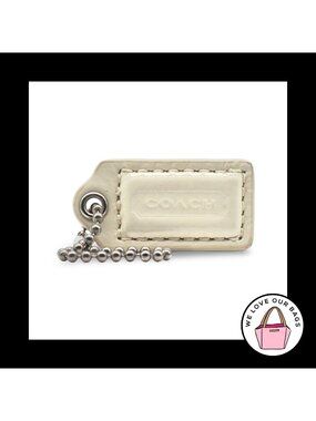 1.5" Small COACH Off White Patent Leather Nickel Fob Bag Charm Keychain Hang Tag